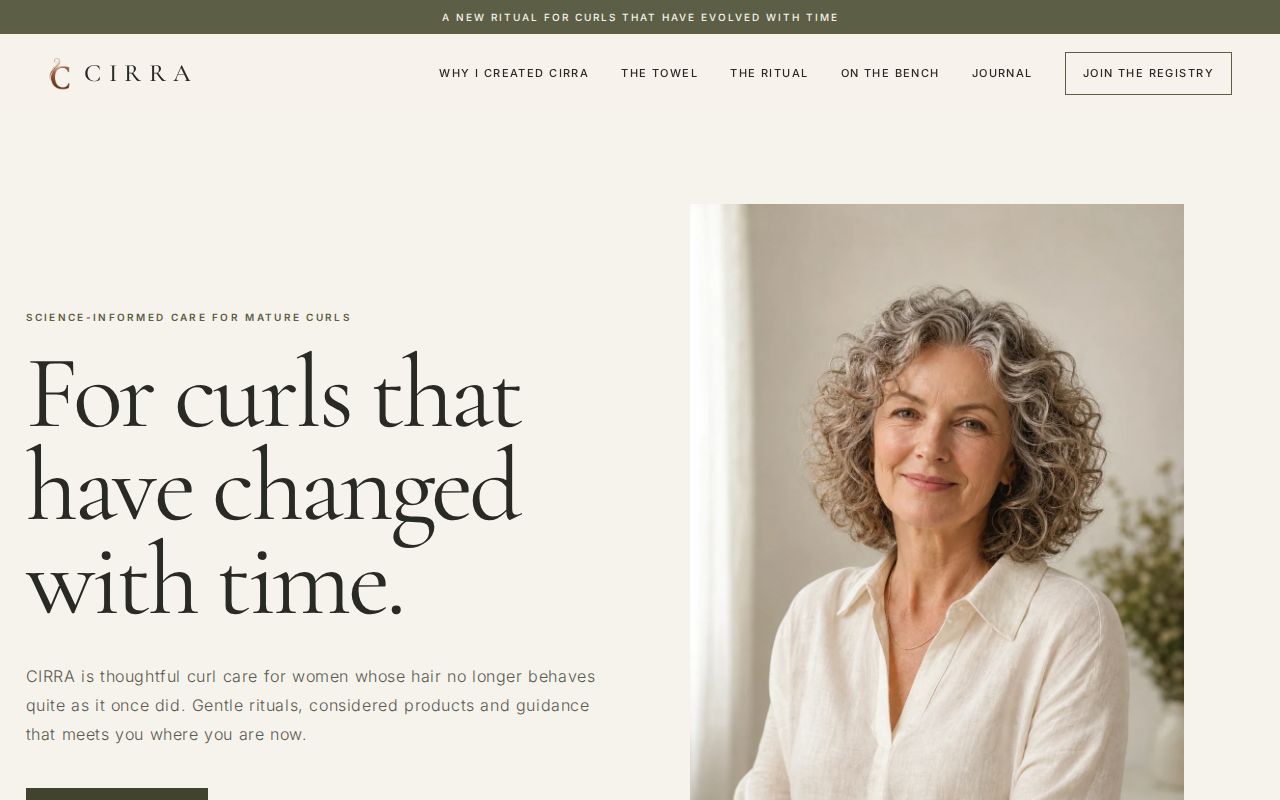 CIRRA mature curl care website